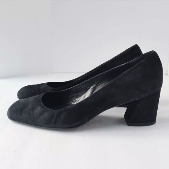 STUART WEITZMAN Marymid Suede Pumps 7.5 Black Block Heel Shoes - Picture 1 of 10